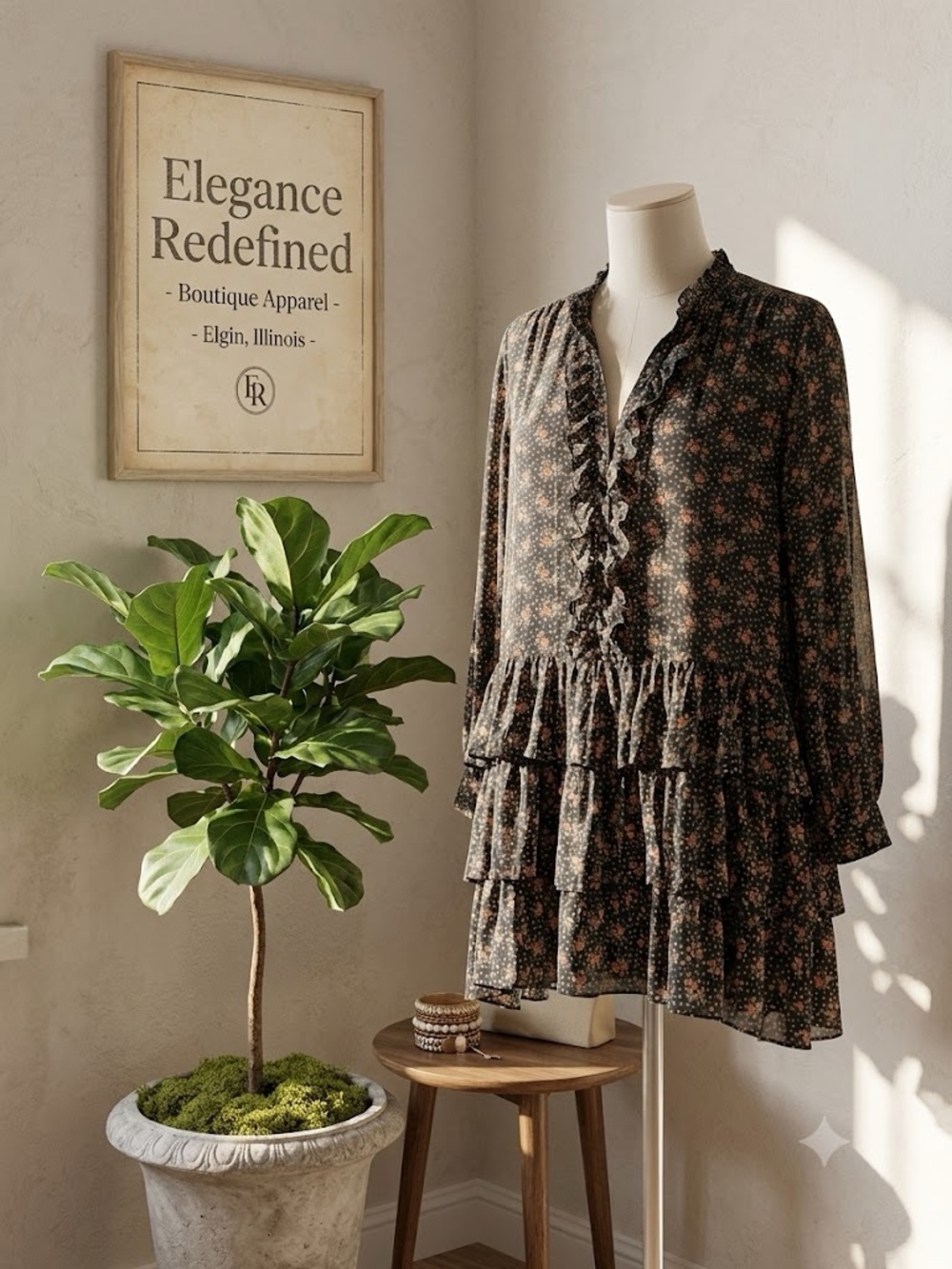 Zara Black Floral Ruffle Tiered Picture Frame Accent